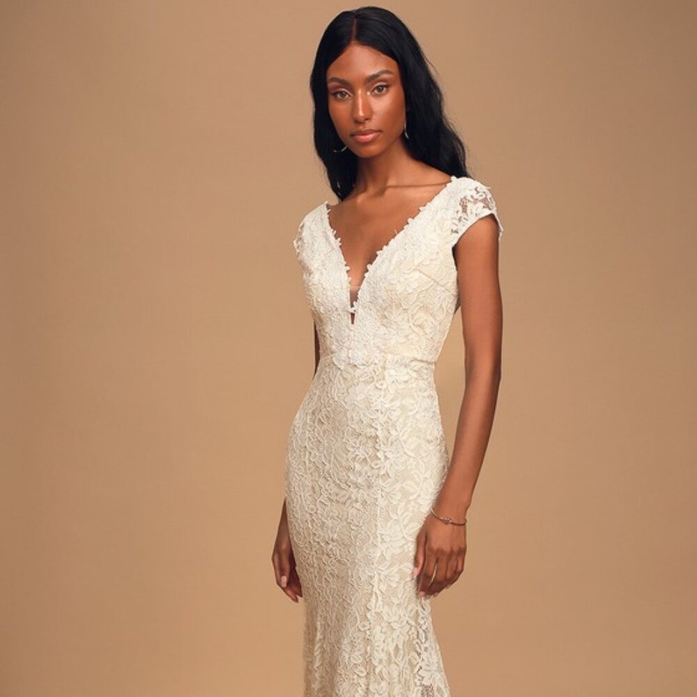 Lulus Icing On The Cake White Lace Short Sleeve Maxi Dress - Size S